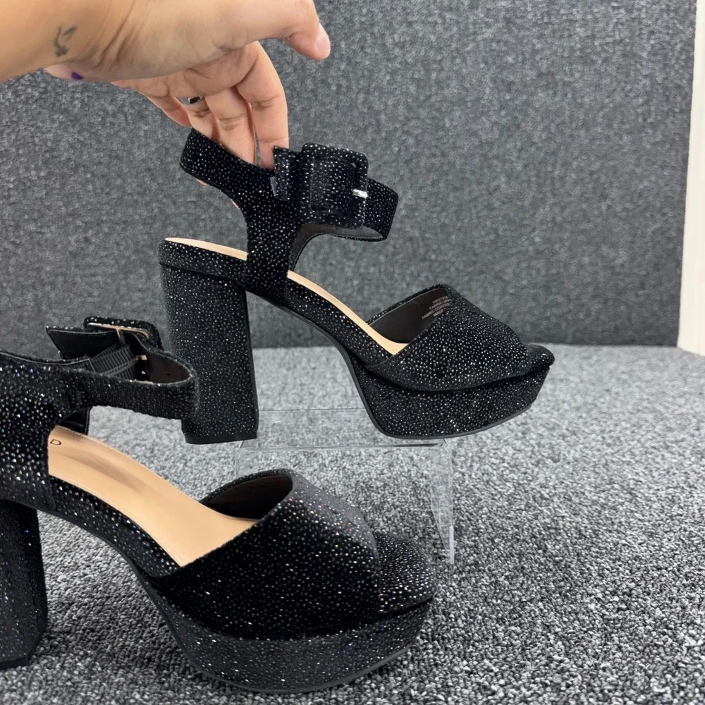 Torrid Platform Sandals Glitter Block Heel Womens 9.5WW Black dark aesthetic